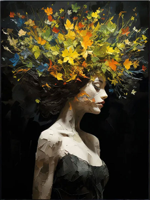 Colorful Blooming Female Art Painting, Modern Abstract Portrait Decor #TB 042