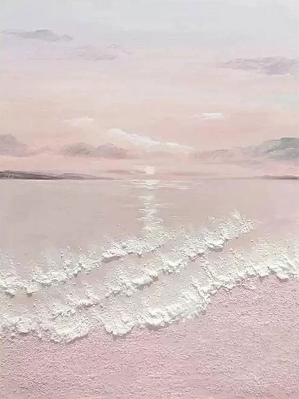 Large Wall Art Pink White Soft Waves Coastal -Handmade Abstract Art #JJ 222