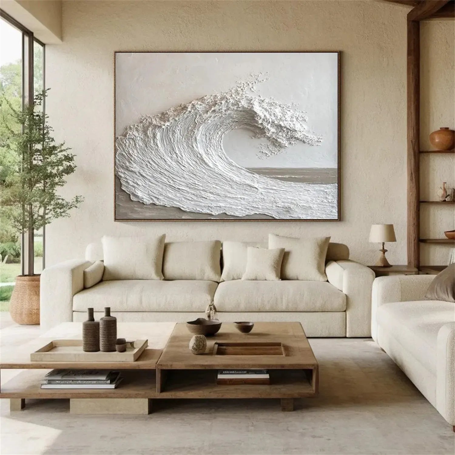 Large Abstract Ocean Artwork: Textured Wave Wall Art #ZZ 040