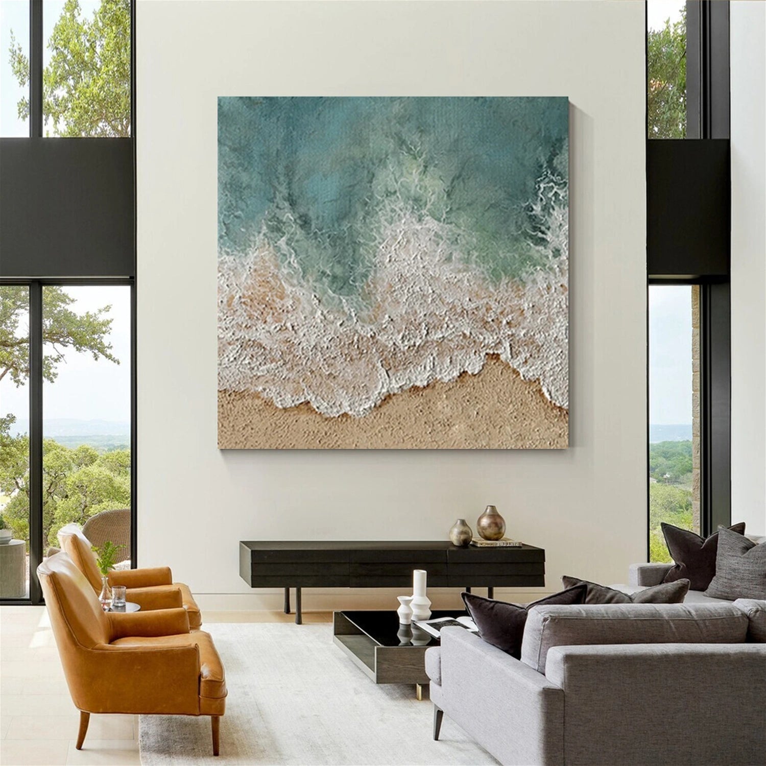 Textured Ocean Abstract Art | Coastal Beach Painting #JJ 139
