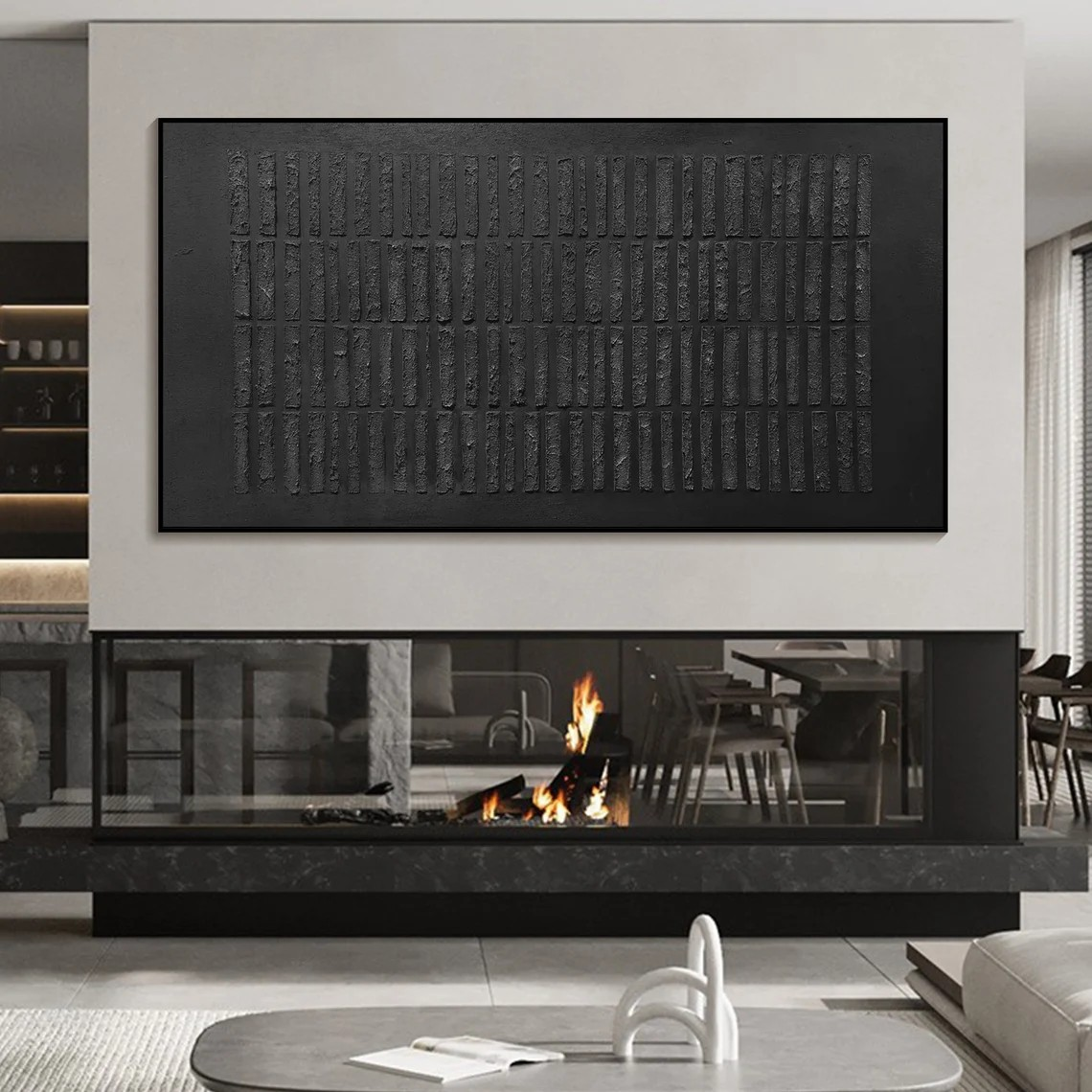 Large Modern Black Textured Wall Art #TC 084