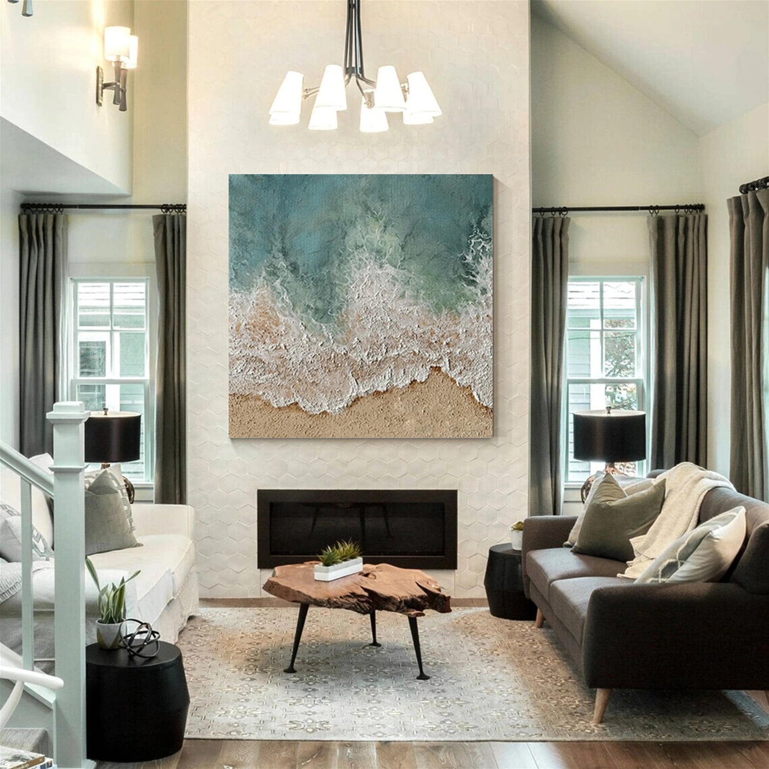 Textured Ocean Abstract Art | Coastal Beach Painting #JJ 139