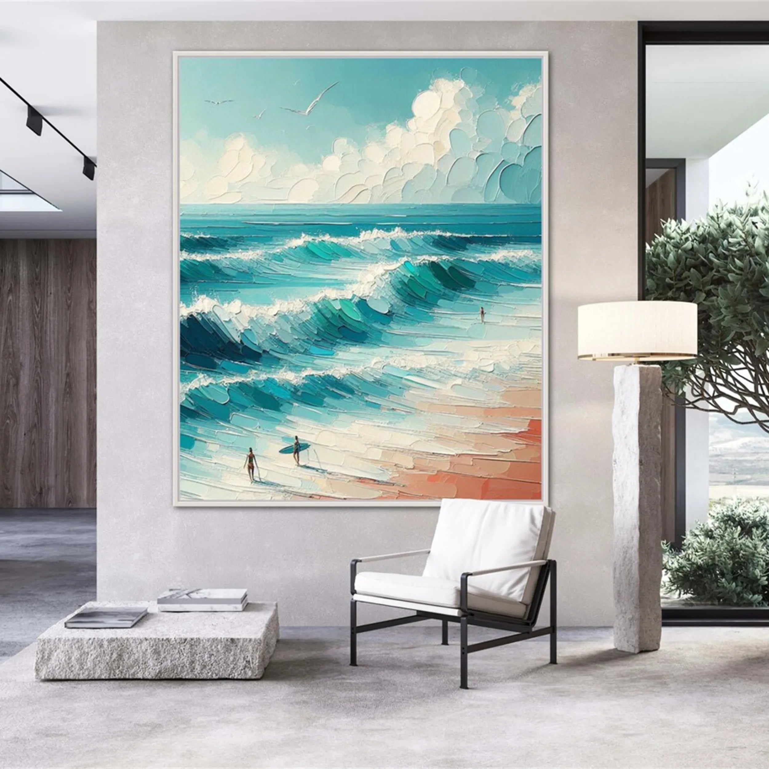 Hand-Painted Ocean Waves Canvas Art - Coastal Living Room Decor #JJ 145
