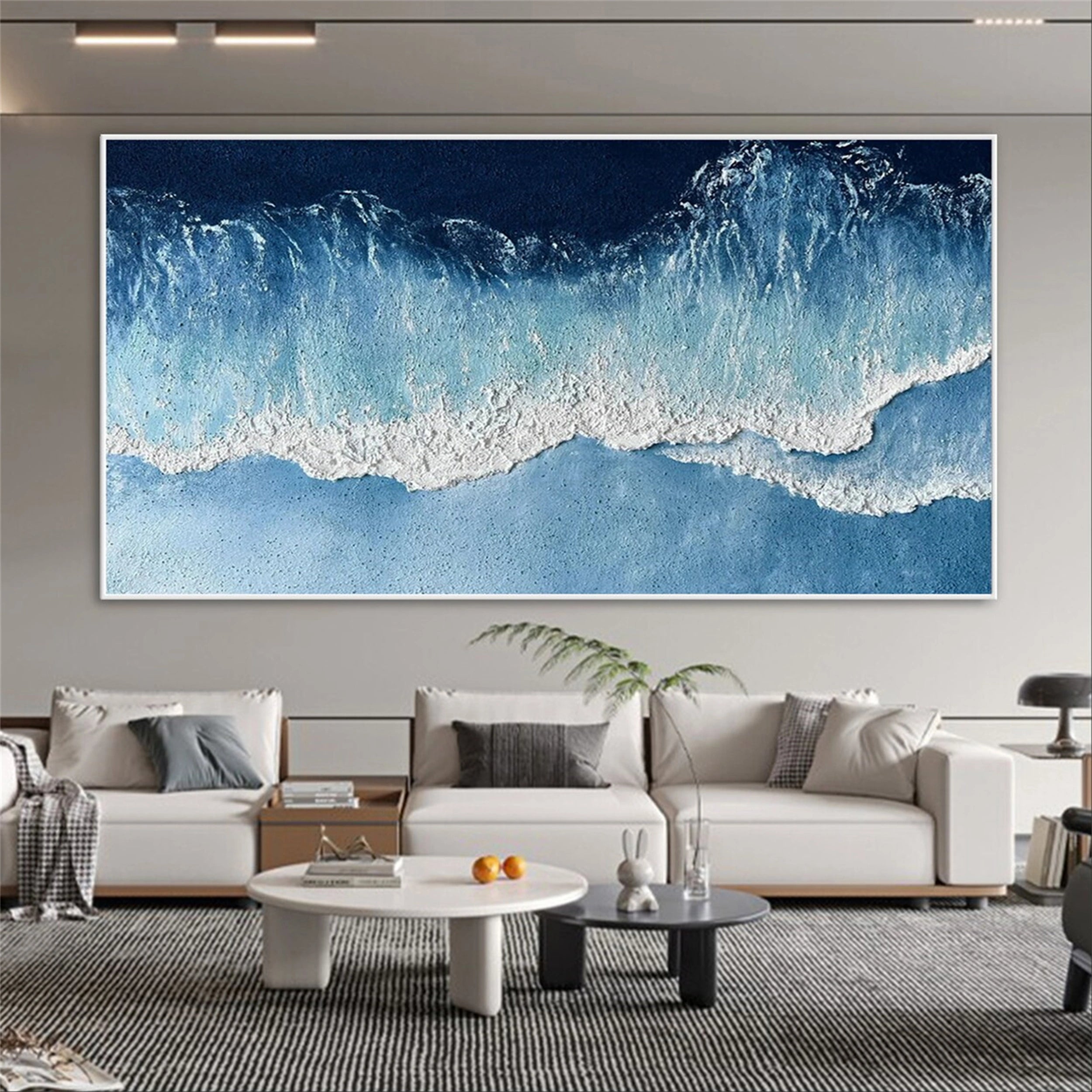 Textured Ocean Wave Wall Art | Vertical Blue Abstract Canvas #ZZ 066