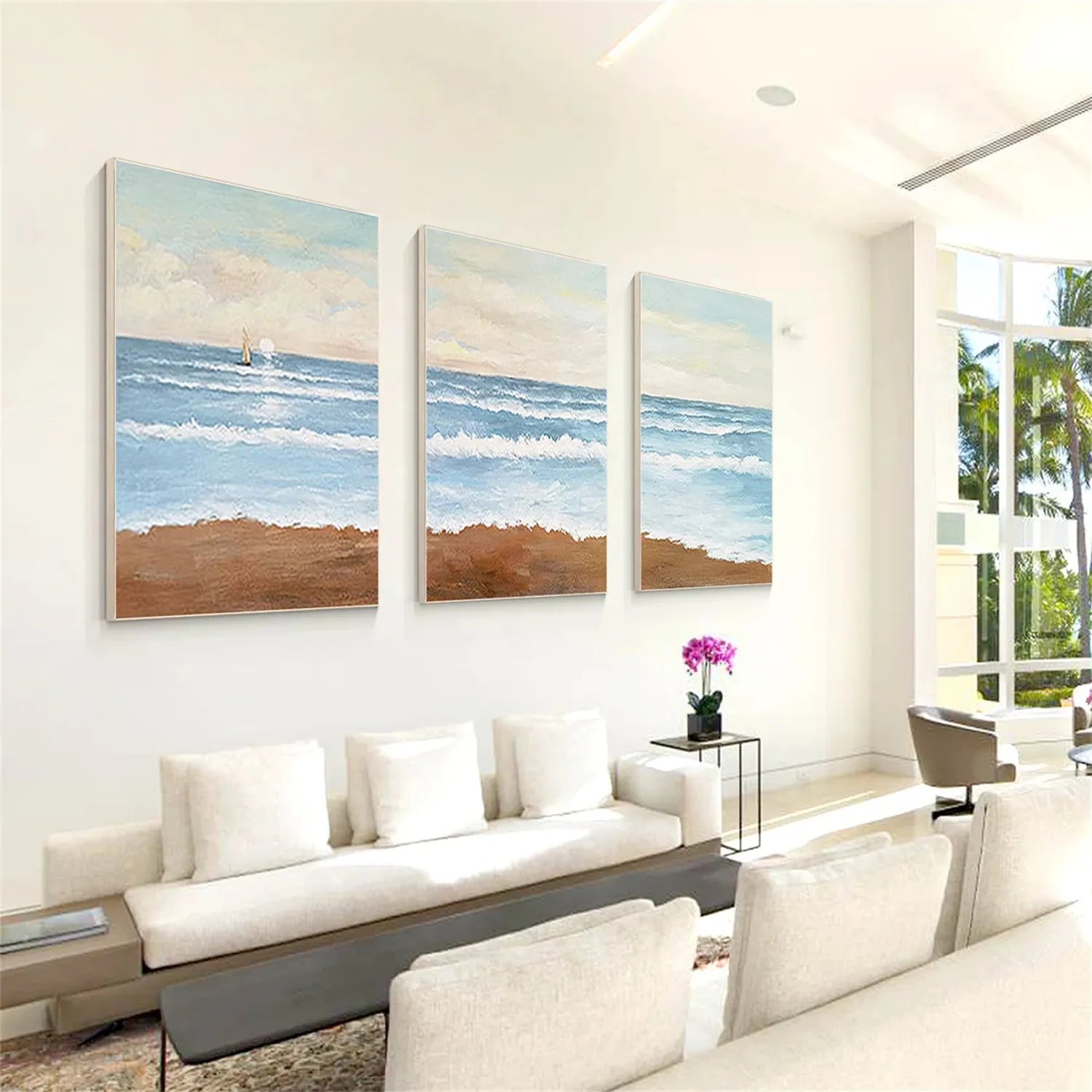 Soft Tone Coastal Triptych - Abstract Seascape Wall Art #JJ 208