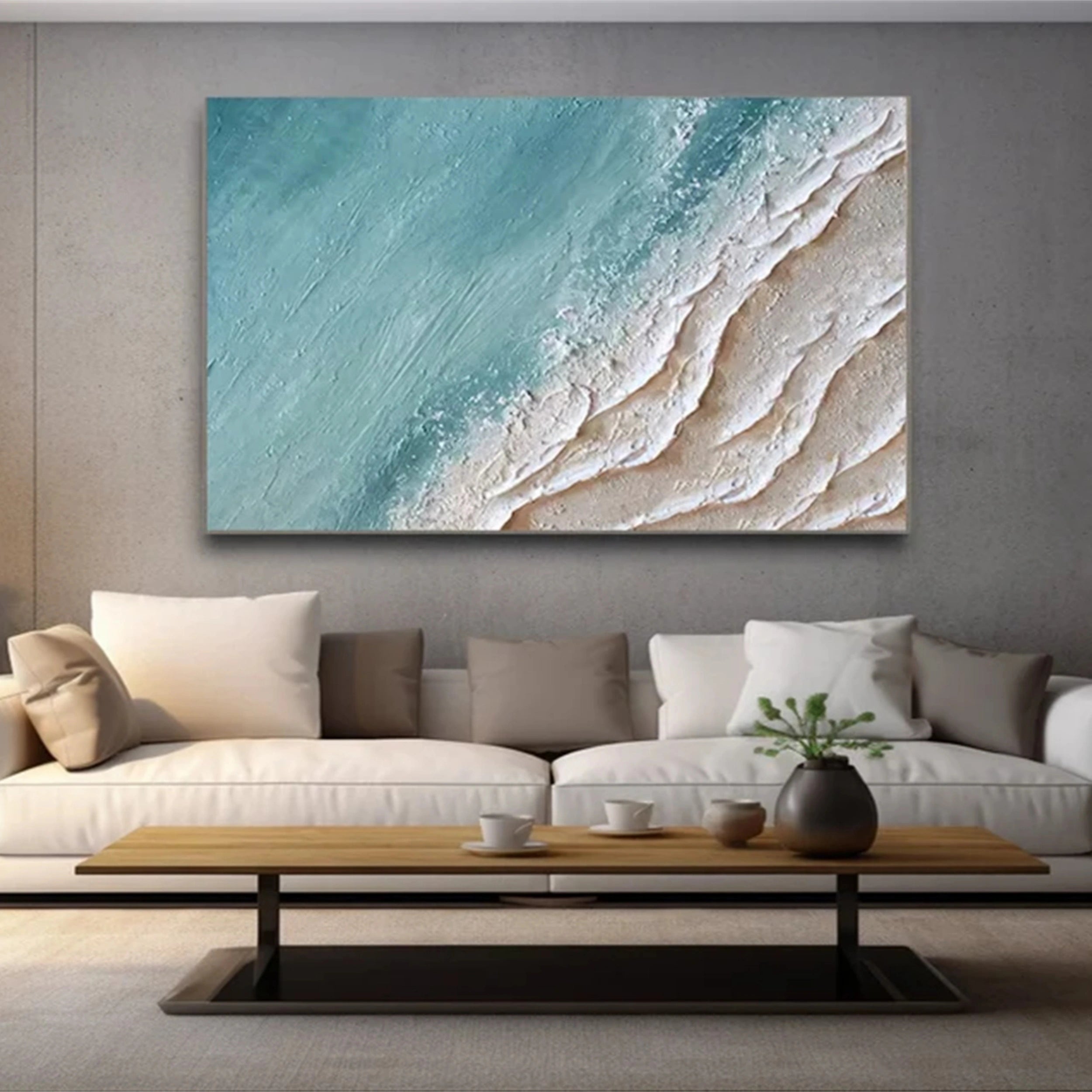 Abstract Beach Artwork: Large Textured Water & Sand #ZZ 041