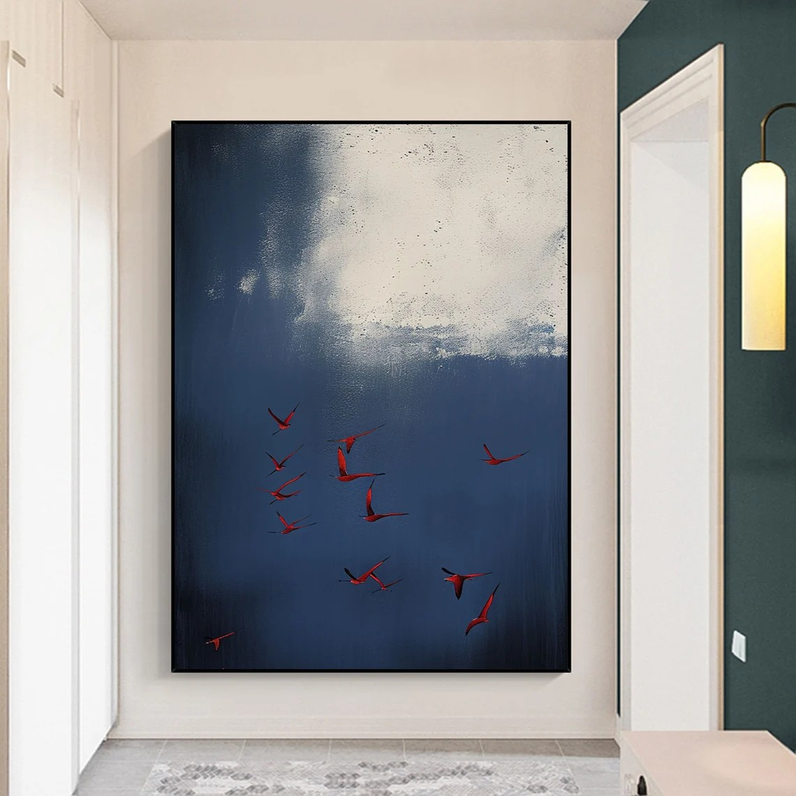 Abstract Birds Hand-Painted Oil Painting | Modern Minimalist Sky Artwork  #TC 022