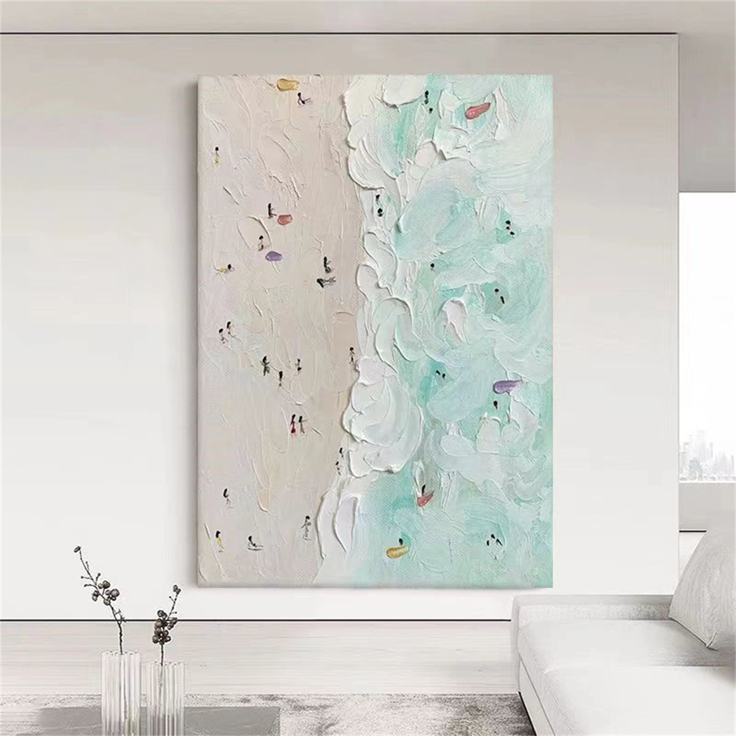 Beach Painting for Living Room | Textured Ocean Abstract Wall Art #JJ 227