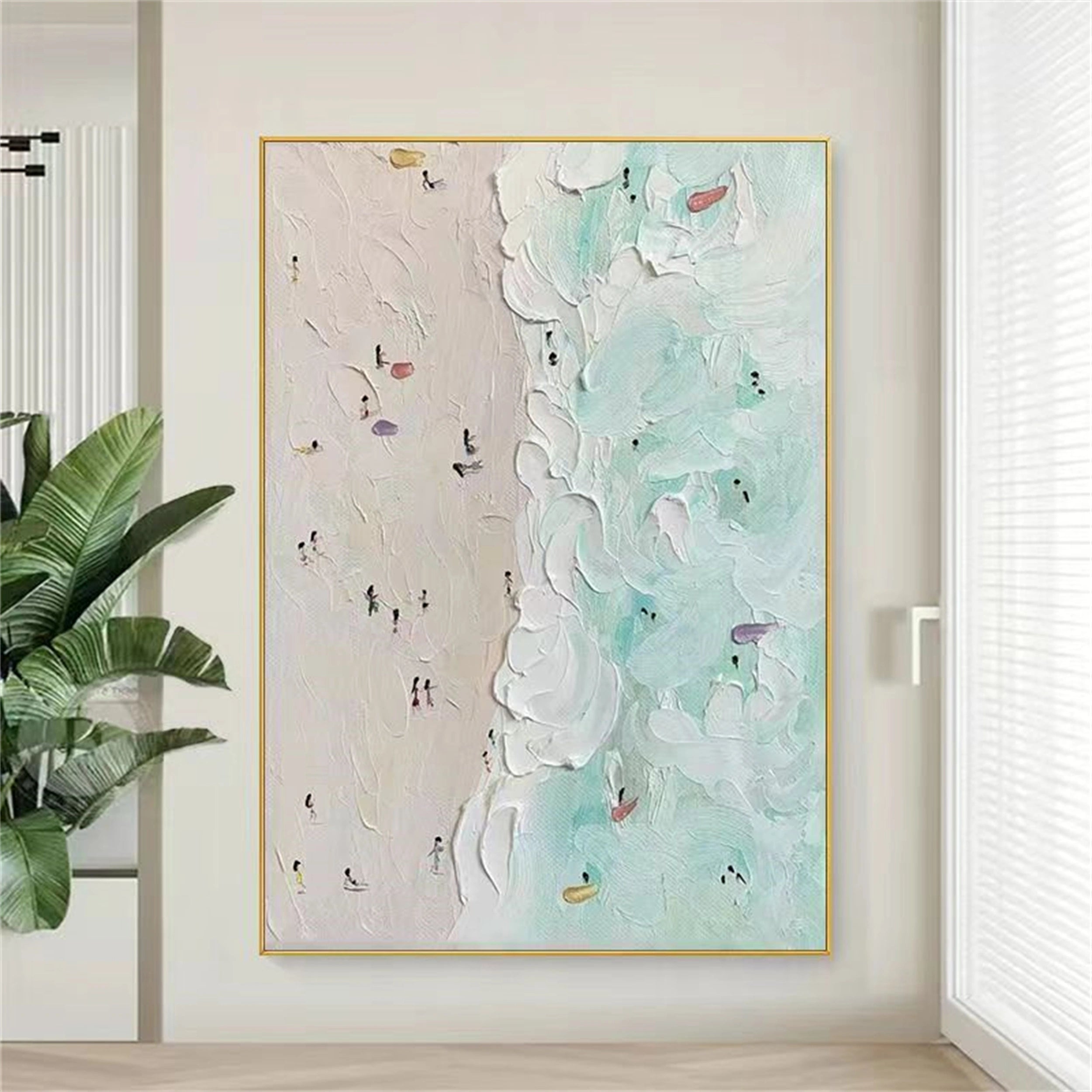 Beach Painting for Living Room | Textured Ocean Abstract Wall Art #JJ 227