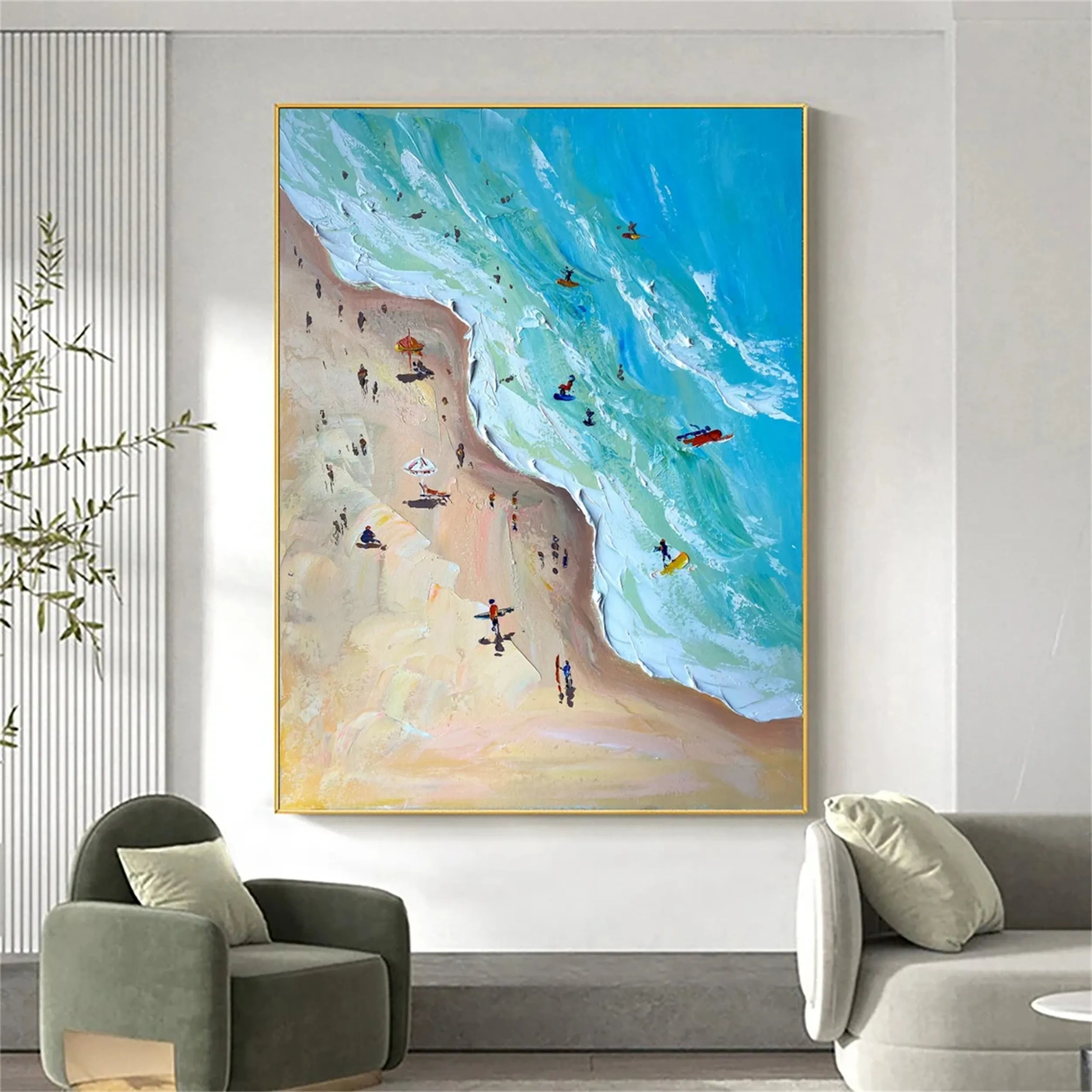 Modern Colorful Beach Life Abstract Oil Painting - Vibrant Art #JJ 127