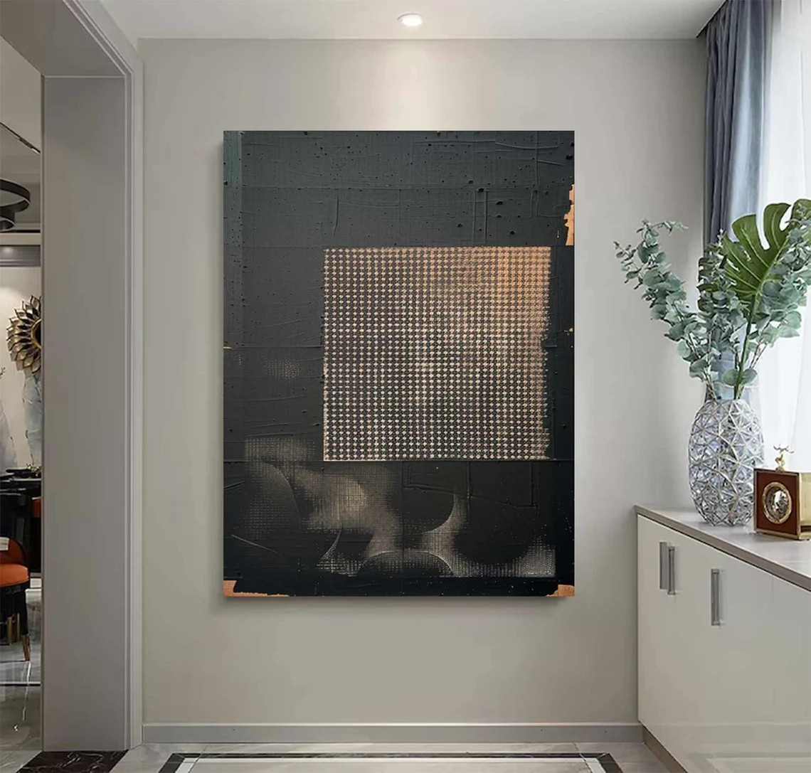 Textured Black & Gold Abstract Art - Modern Oil Painting #JJ 007