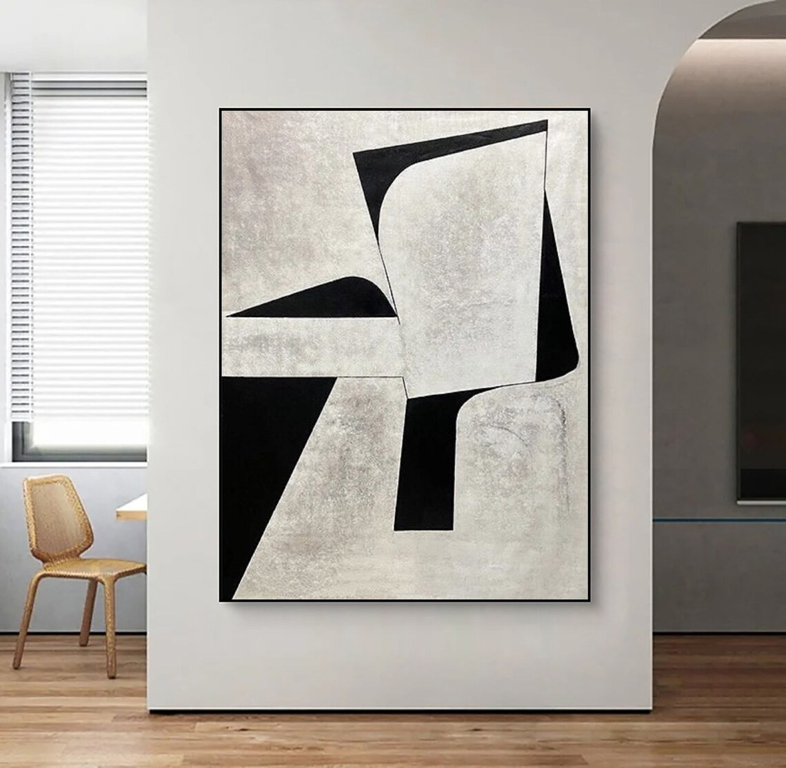 Black & Grey Geometric Abstract Oil Painting - Modern Art #JJ 045
