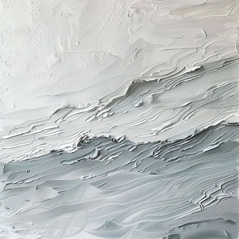 Textured White Abstract Wave Art | Square White & Grey Textured Painting #TC 164
