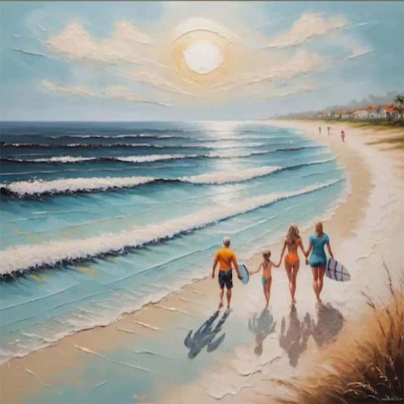 Family Beach Scene Painting – Vibrant Coastal Wall Art for Home Decor #JJ 277