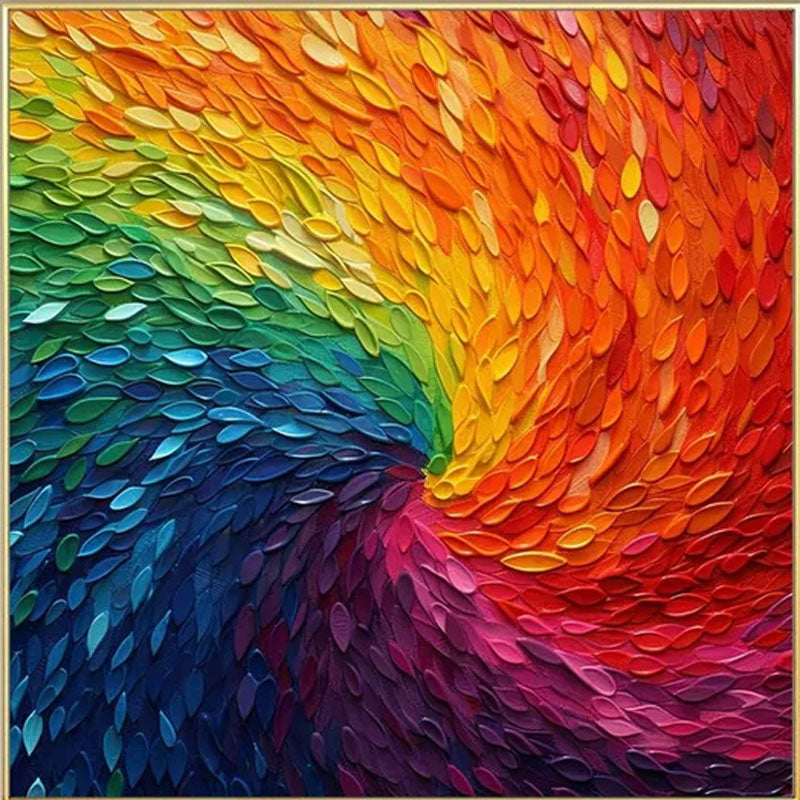 Rainbow Swirl Textured Abstract Oil Painting - Vibrant Art #JJ 043