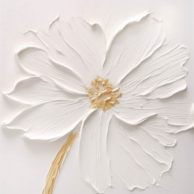Minimalist White Wall Art - Serene Floral Painting for Bedroom #JJ 430