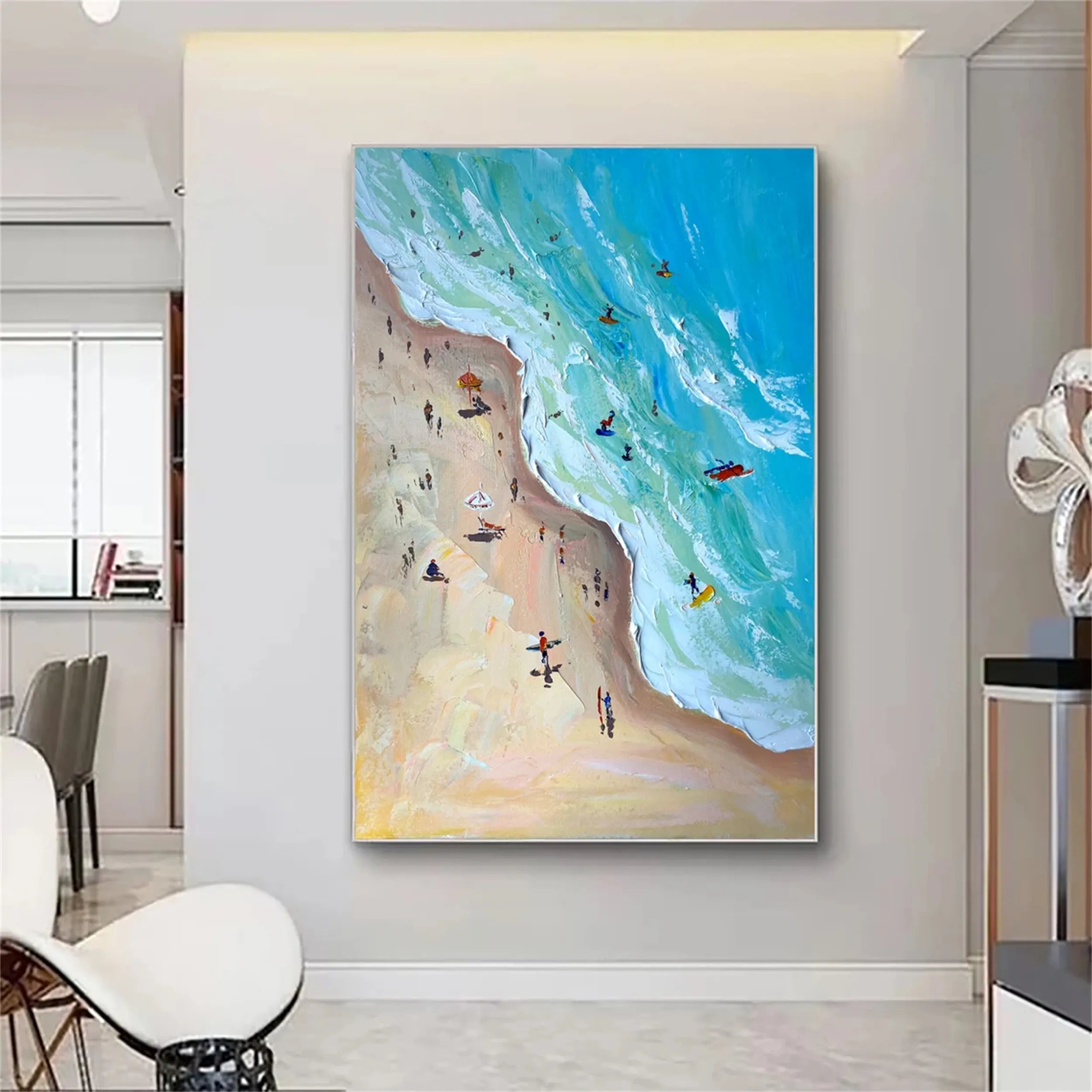 Modern Colorful Beach Life Abstract Oil Painting - Vibrant Art #JJ 127