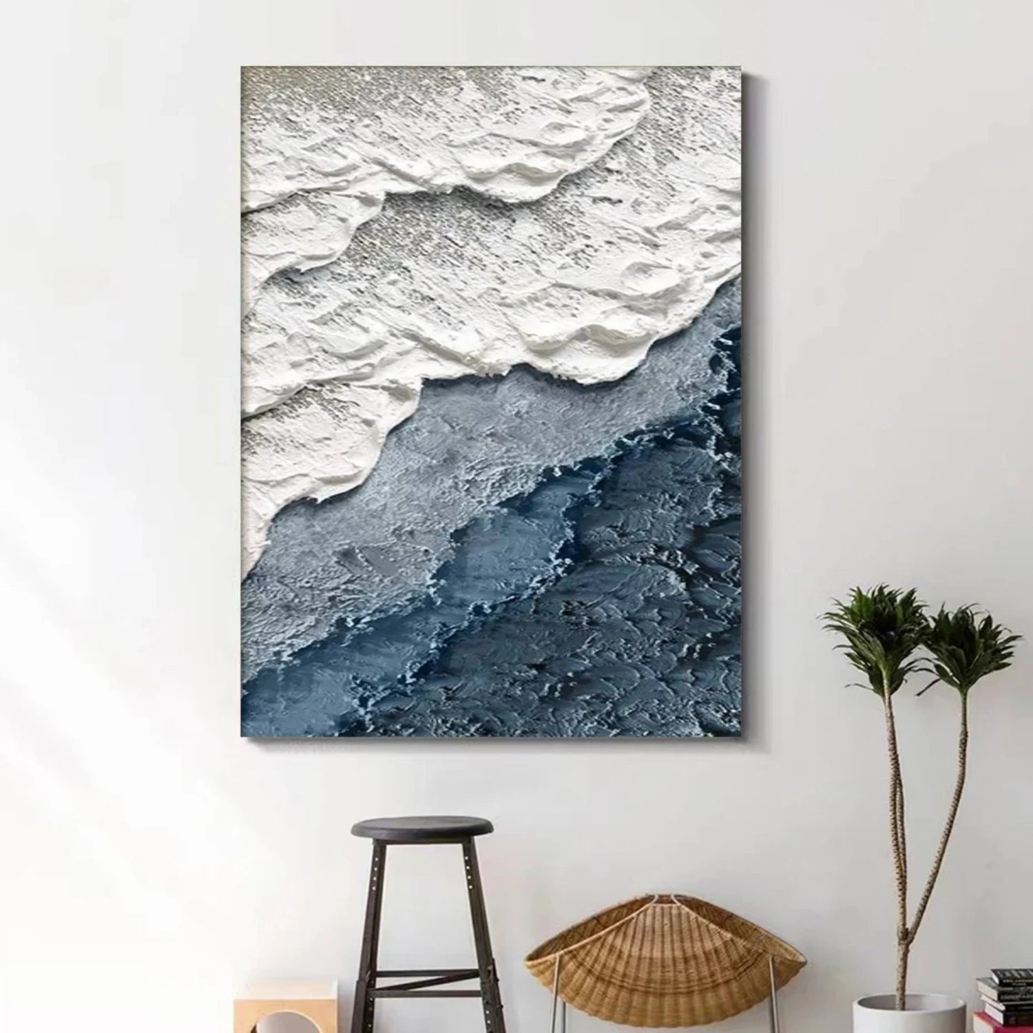 Textured Beach Abstract Oil Painting - Modern Serene Art Wall Art Canvas #JJ 140