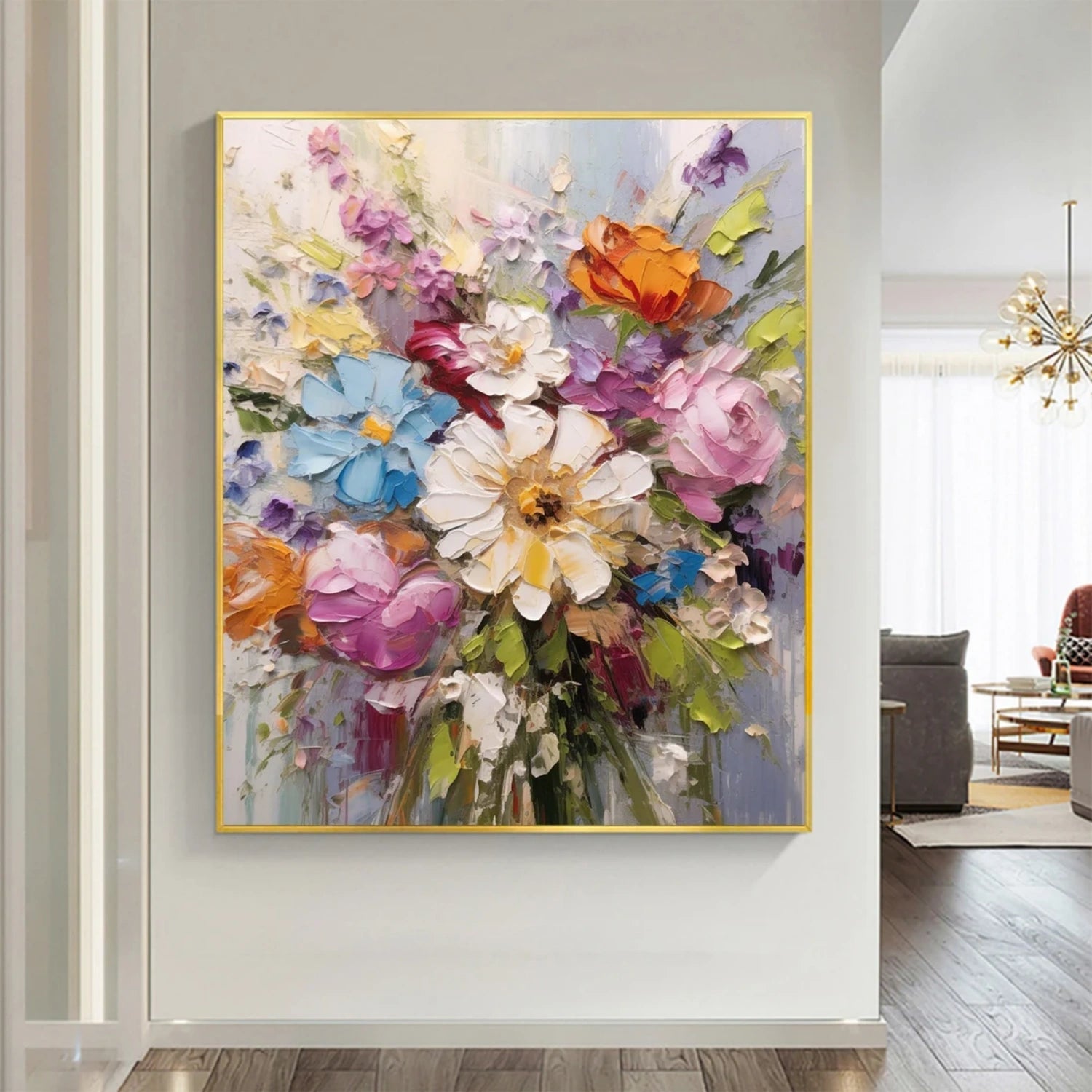 Entryway Wall Decor Colorful Flowers | Vibrant Bouquet Art #JJ 309