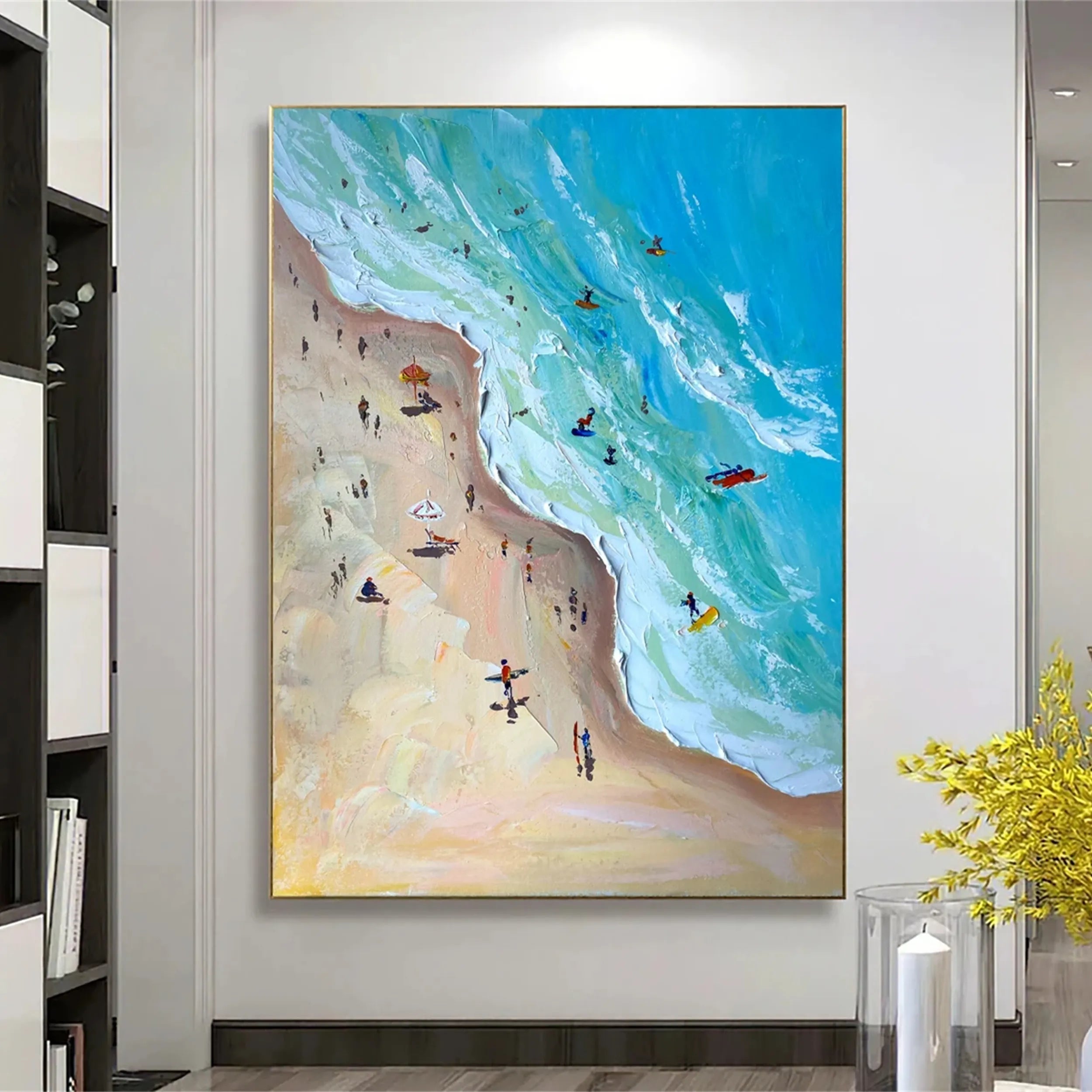 Modern Colorful Beach Life Abstract Oil Painting - Vibrant Art #JJ 127