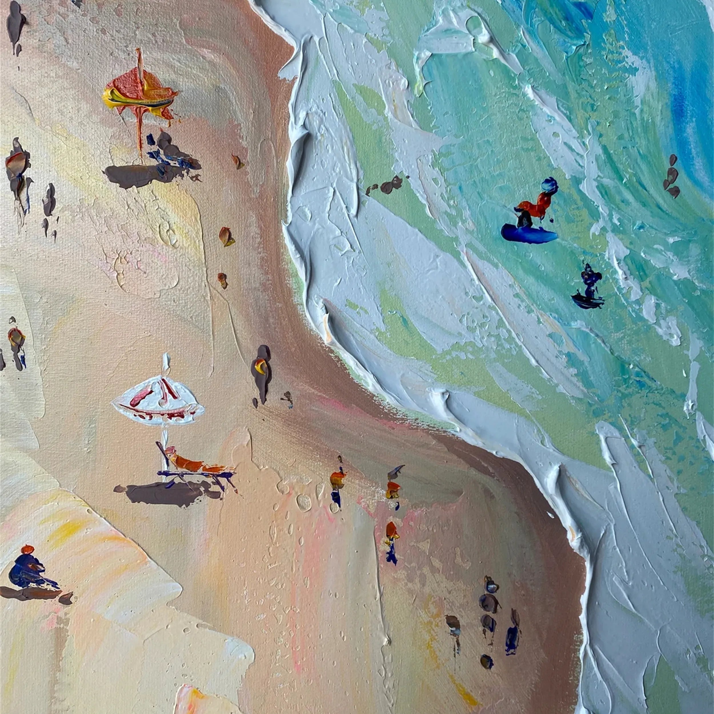 Modern Colorful Beach Life Abstract Oil Painting - Vibrant Art #JJ 127