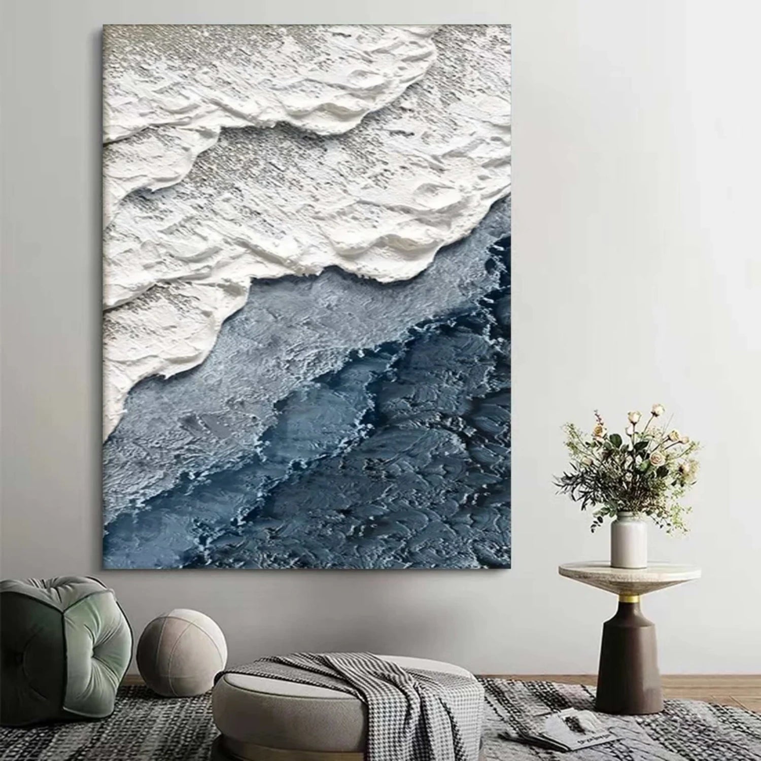 Textured Beach Abstract Oil Painting - Modern Serene Art Wall Art Canvas #JJ 140