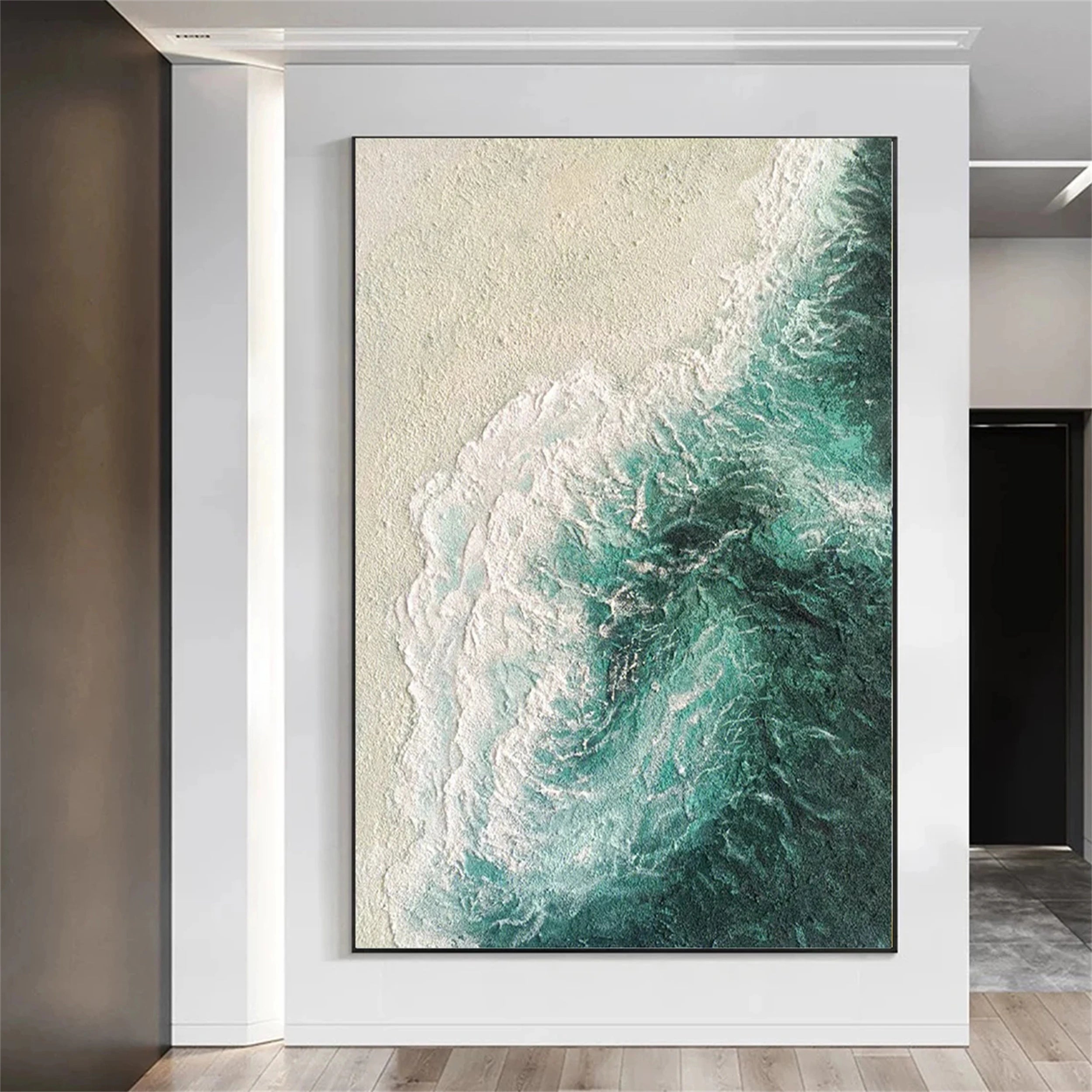 Abstract Landscape Painting | Textured Green Beige Modern Art #JJ 226