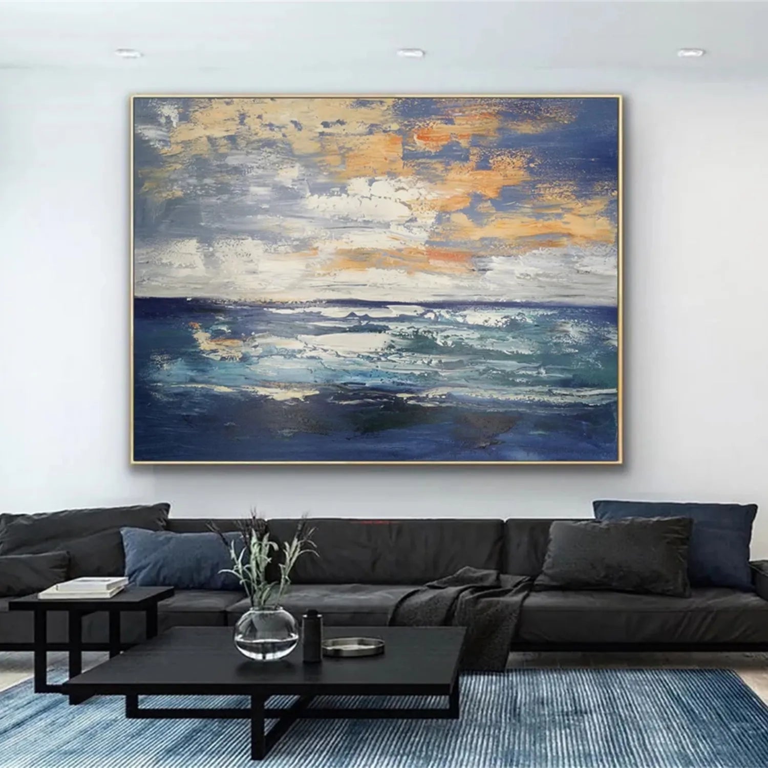 Sunset Tide Textured Painting – Vibrant Ocean Wall Art #JJ 234
