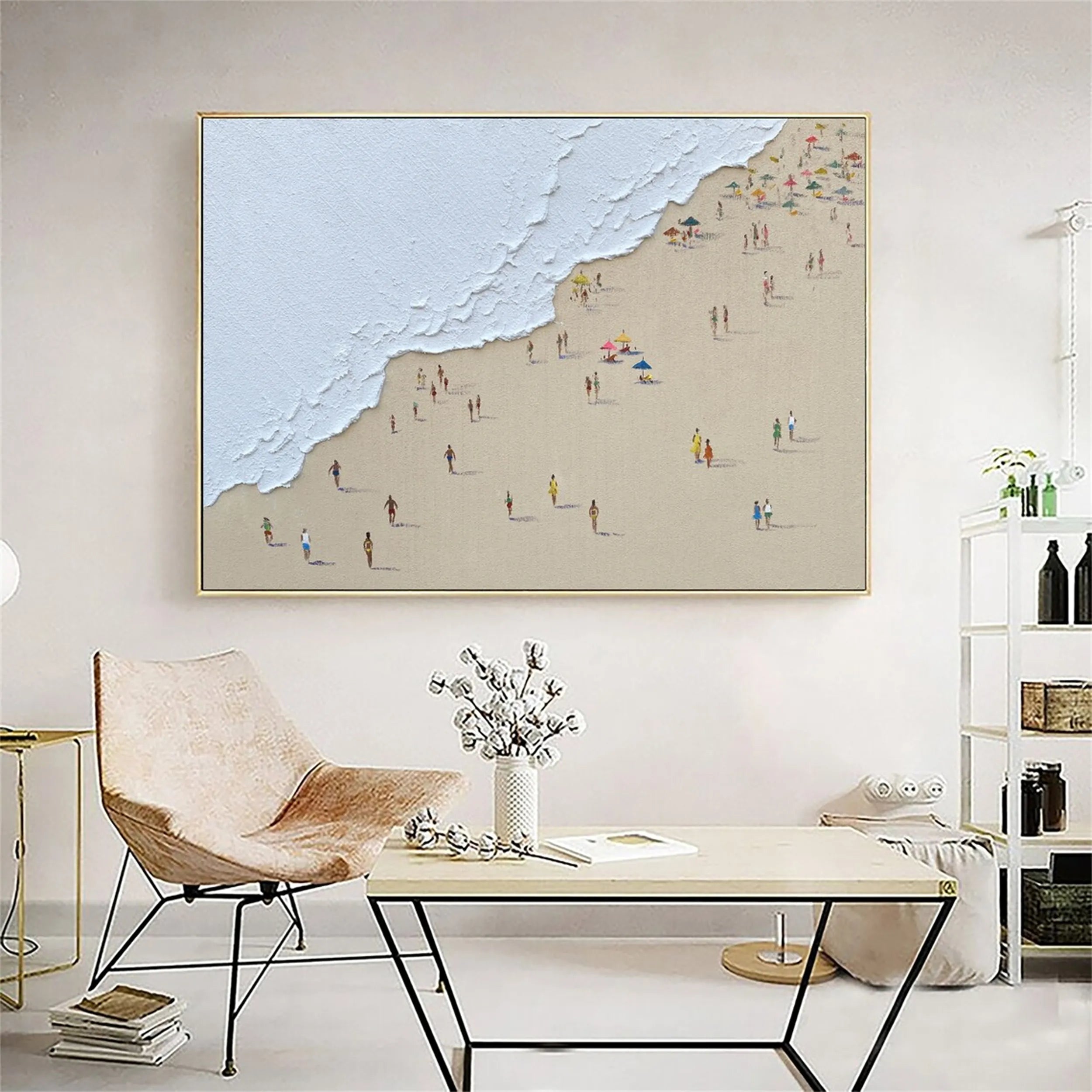 Textured Coastal People – Abstract Beach Vibe Wall Painting #JJ 235