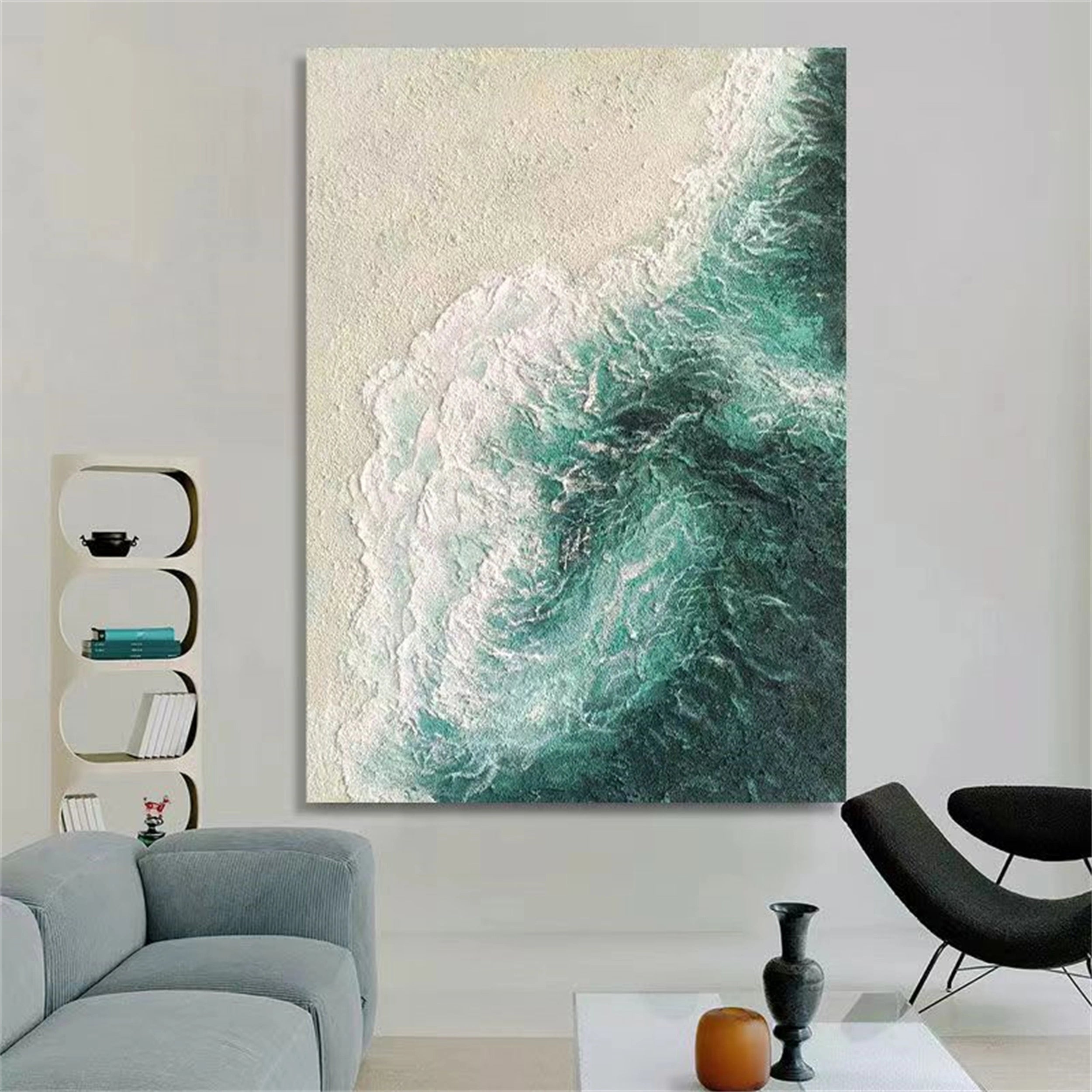 Abstract Landscape Painting | Textured Green Beige Modern Art #JJ 226