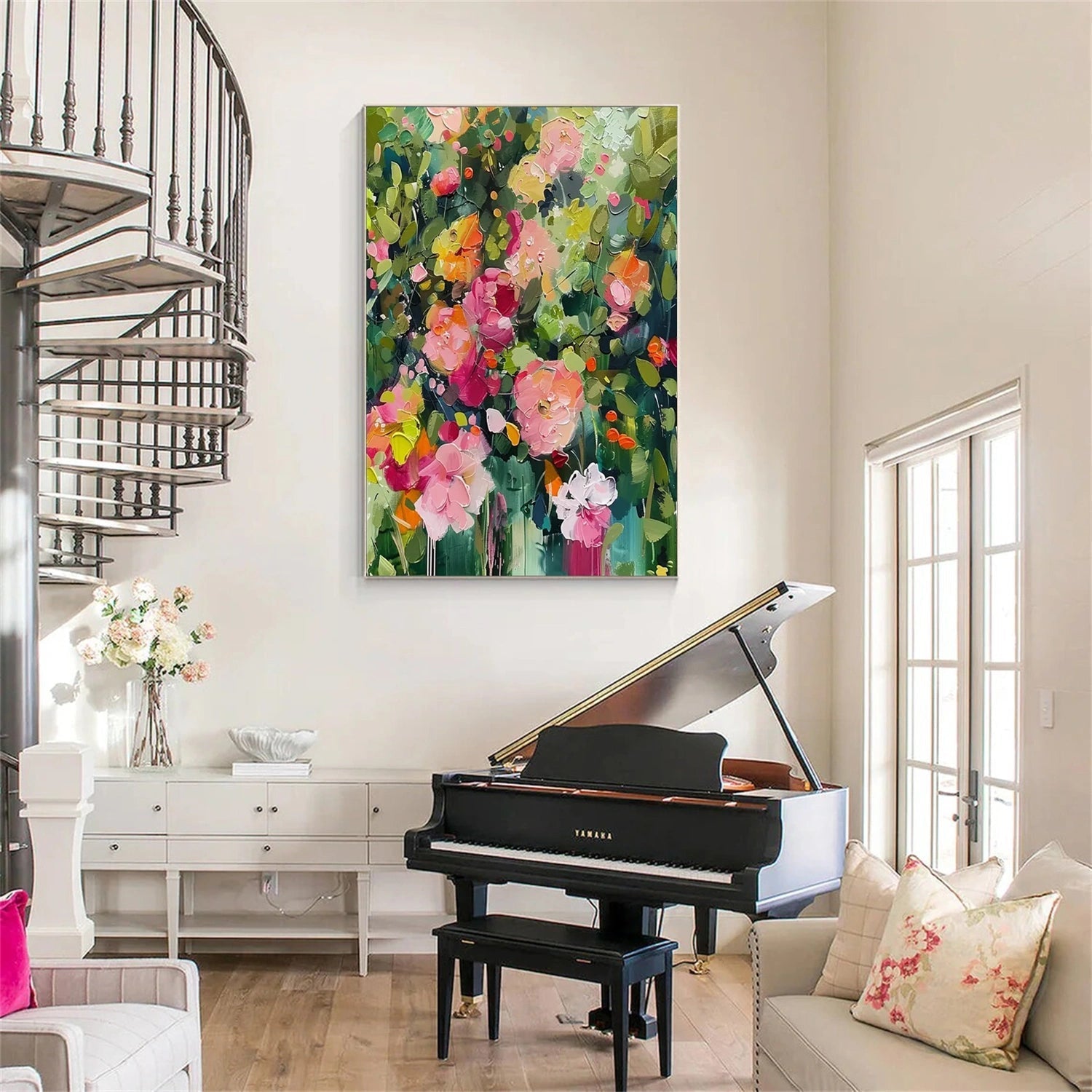 Colorful Impasto Flower Painting | Abstract Art Room Decor #JJ 310