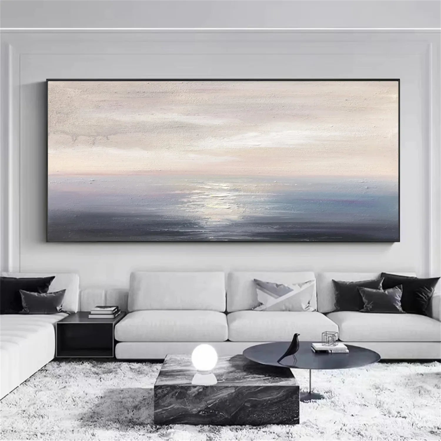 Large Minimalist Ocean Canvas: Serene Seascape Art for Home Decor #ZZ 043