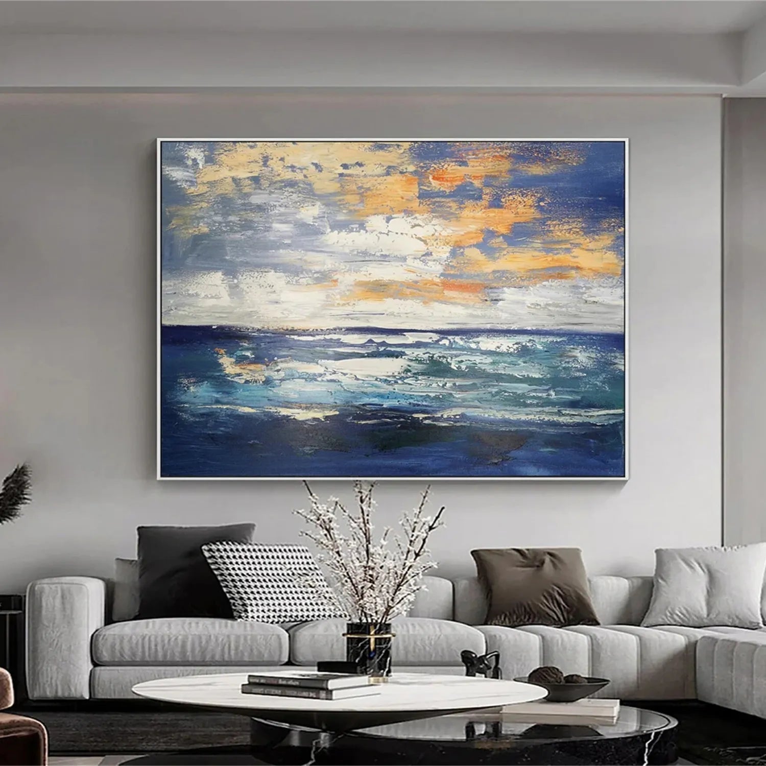 Sunset Tide Textured Painting – Vibrant Ocean Wall Art #JJ 234