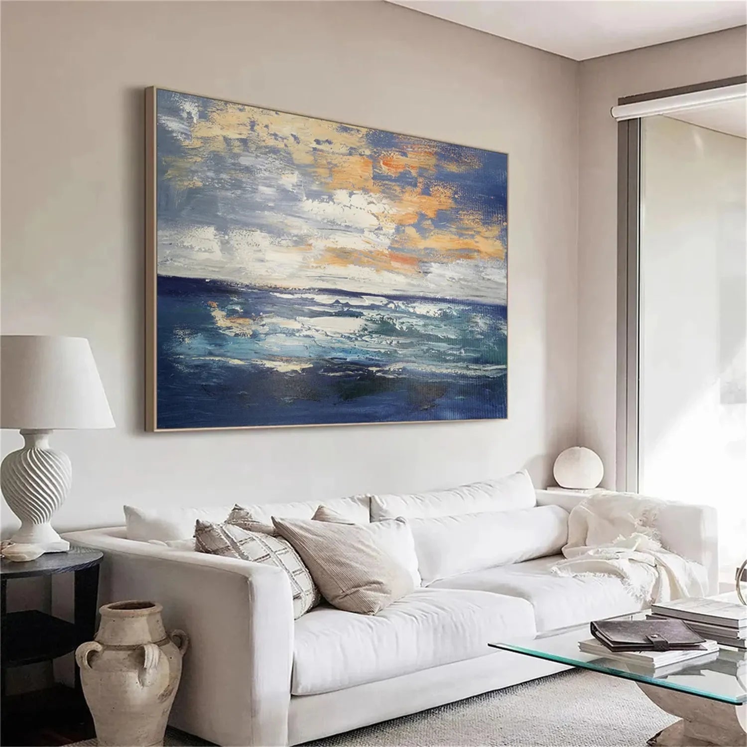 Sunset Tide Textured Painting – Vibrant Ocean Wall Art #JJ 234