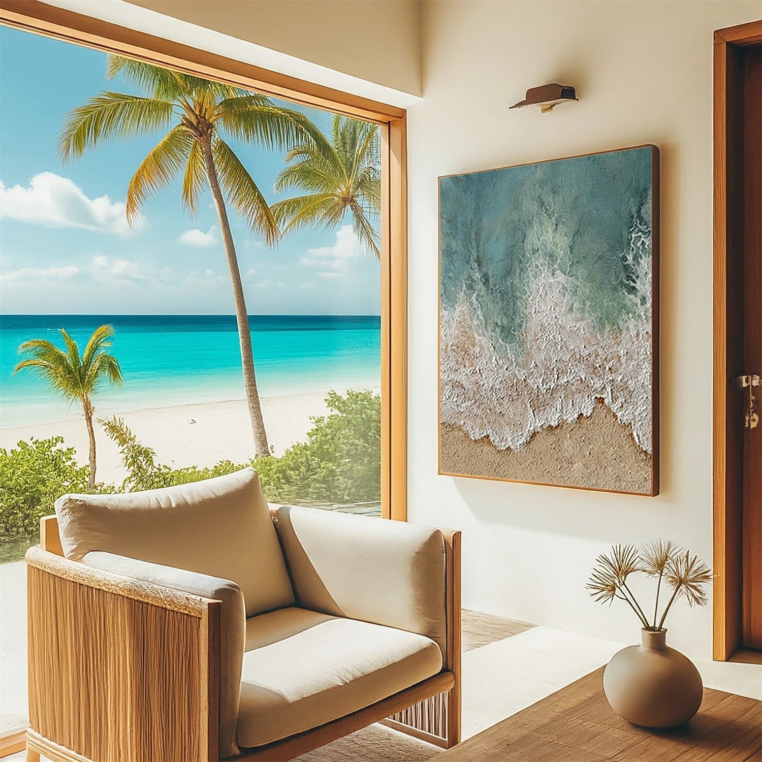 Textured Beach Painting | Abstract Ocean Waves & Sand Wall Art Canvas #JJ 137