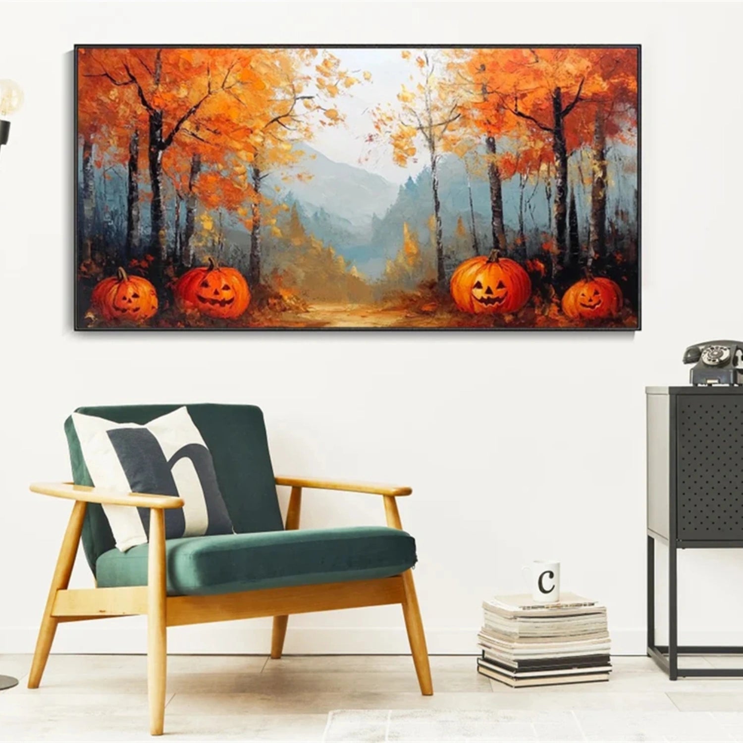 Contemporary Halloween Artwork | Modern Forest & Pumpkin Art #JJ 320