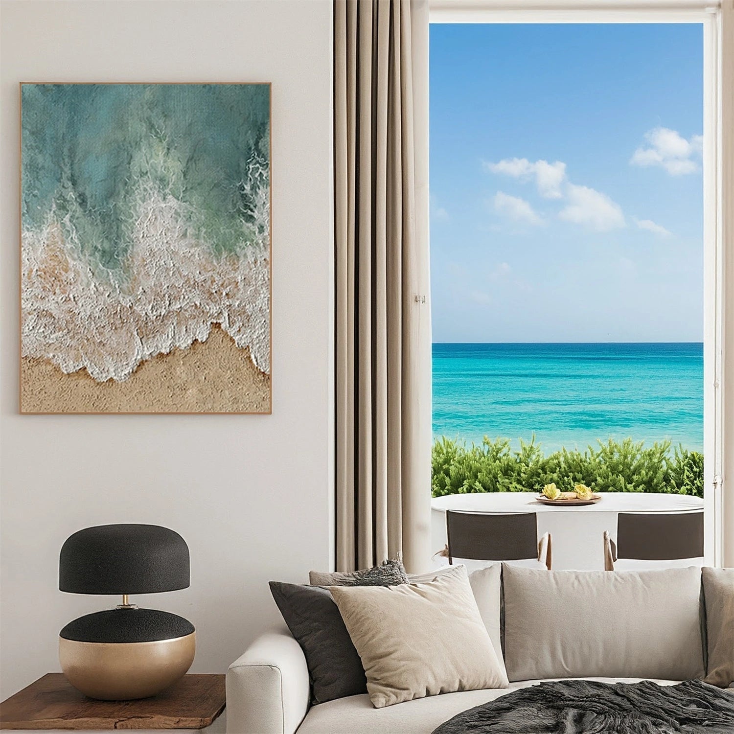 Textured Beach Painting | Abstract Ocean Waves & Sand Wall Art Canvas #JJ 137