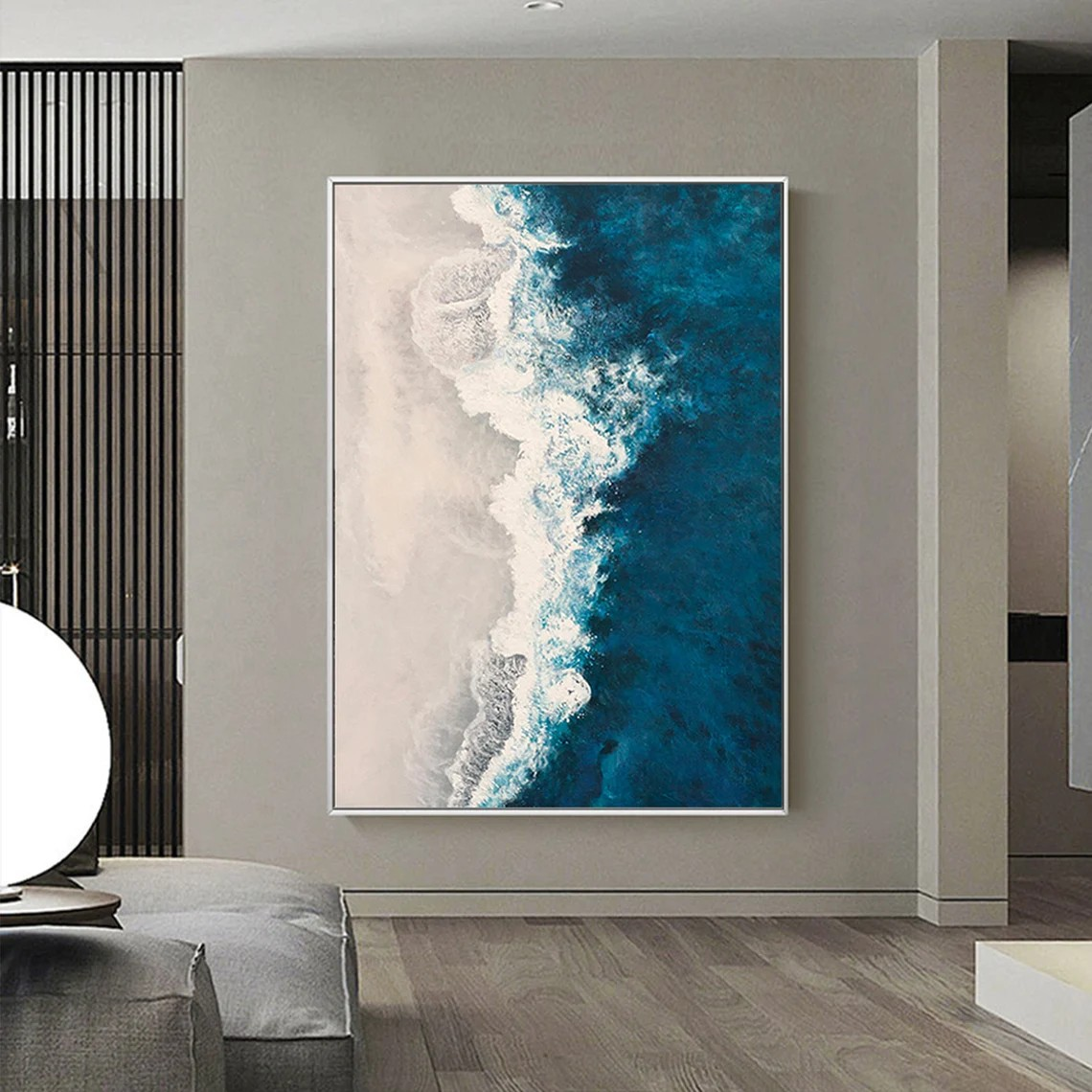3D Vibrant Blue & White Ocean - Modern Seascape Art #JJ 019