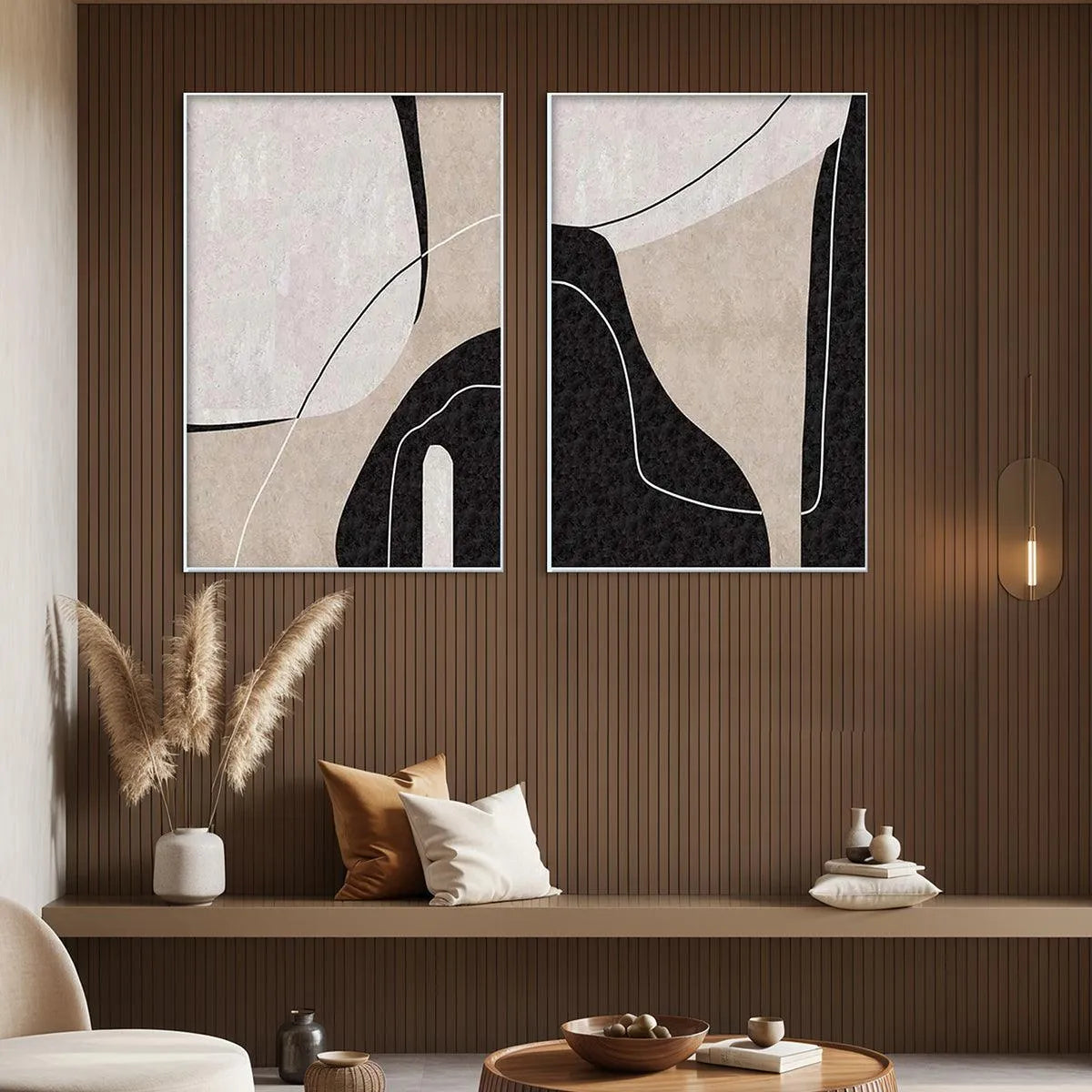 Black & Beige Abstract Art Set | Minimalist Wall Decor #AA 187