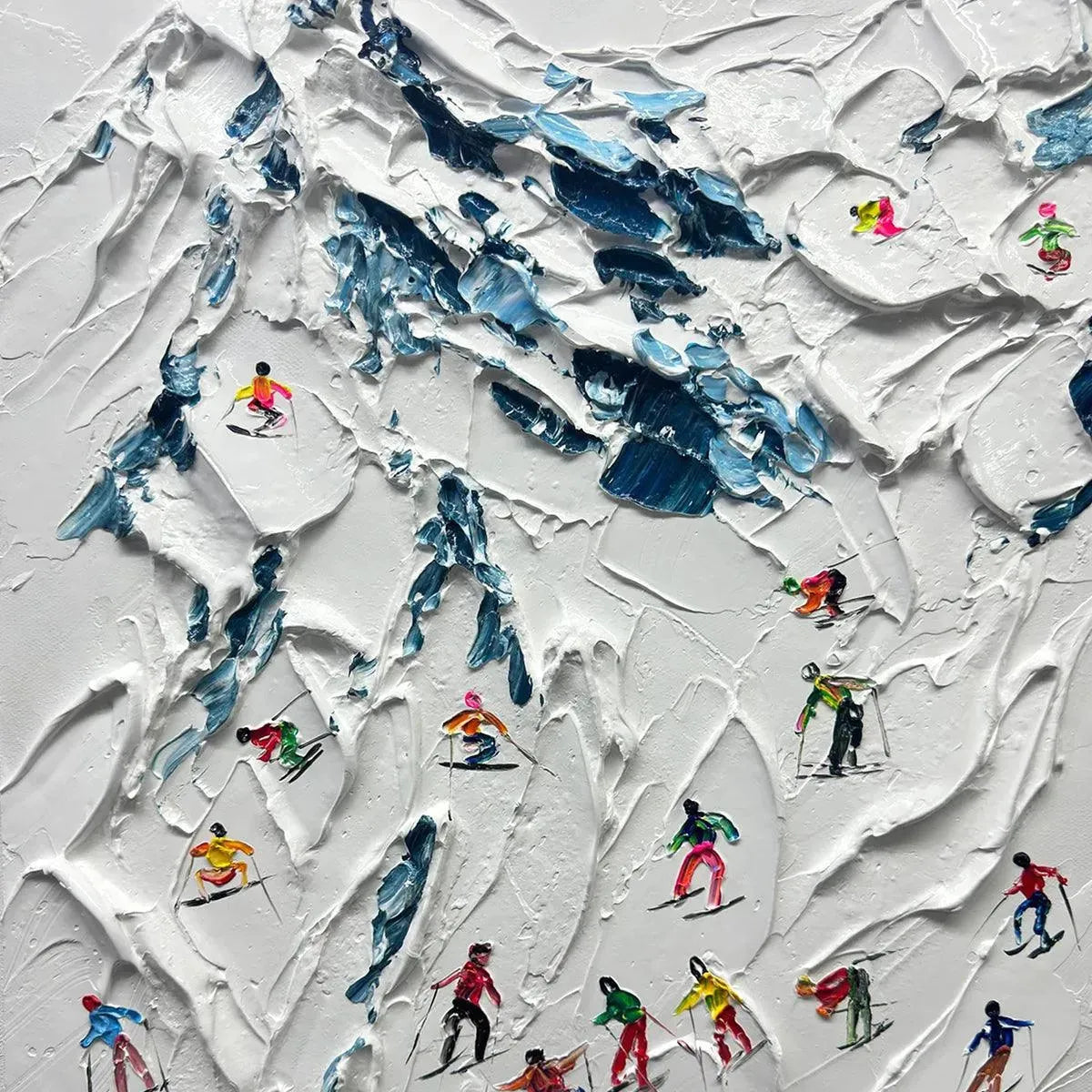 Colorful Skiers on White Mountain | 3D Textured Painting #AA 218