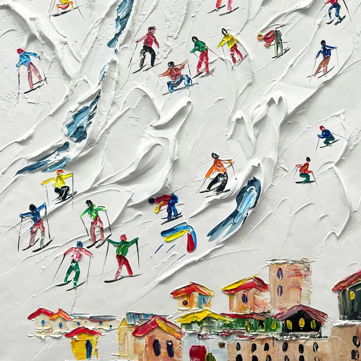 Colorful Skiers on White Mountain | 3D Textured Painting #AA 218