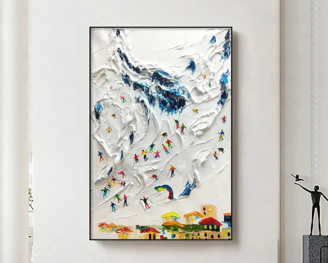 Colorful Skiers on White Mountain | 3D Textured Painting #AA 218