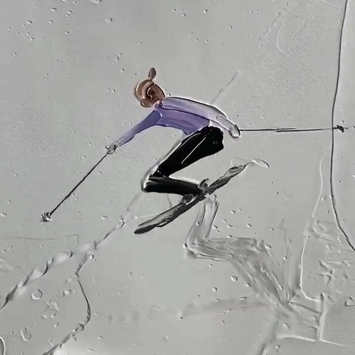 Colorful Skiers on White Snow | 3D Textured Painting #AA 221