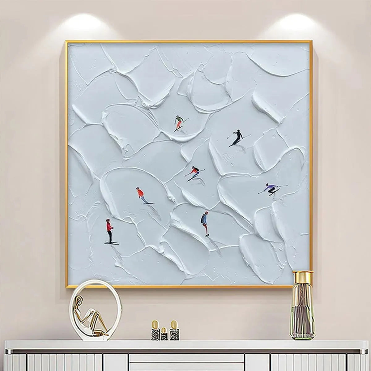 Colorful Skiers on White Snow | 3D Textured Painting #AA 221