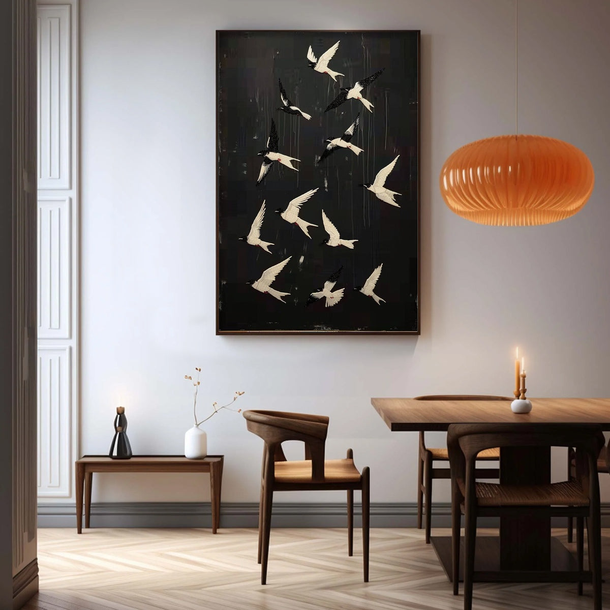 Modern Flying Birds Wall Art | Black & White Canvas #ZZ 235