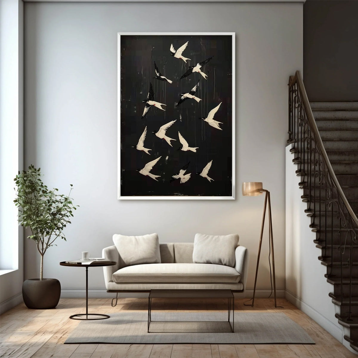 Modern Flying Birds Wall Art | Black & White Canvas #ZZ 235