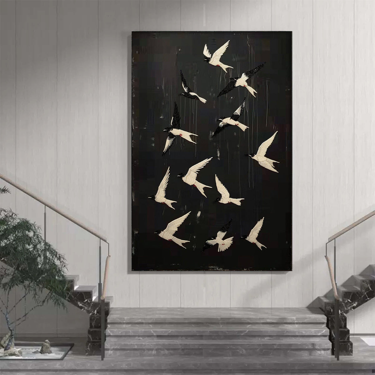 Modern Flying Birds Wall Art | Black & White Canvas #ZZ 235