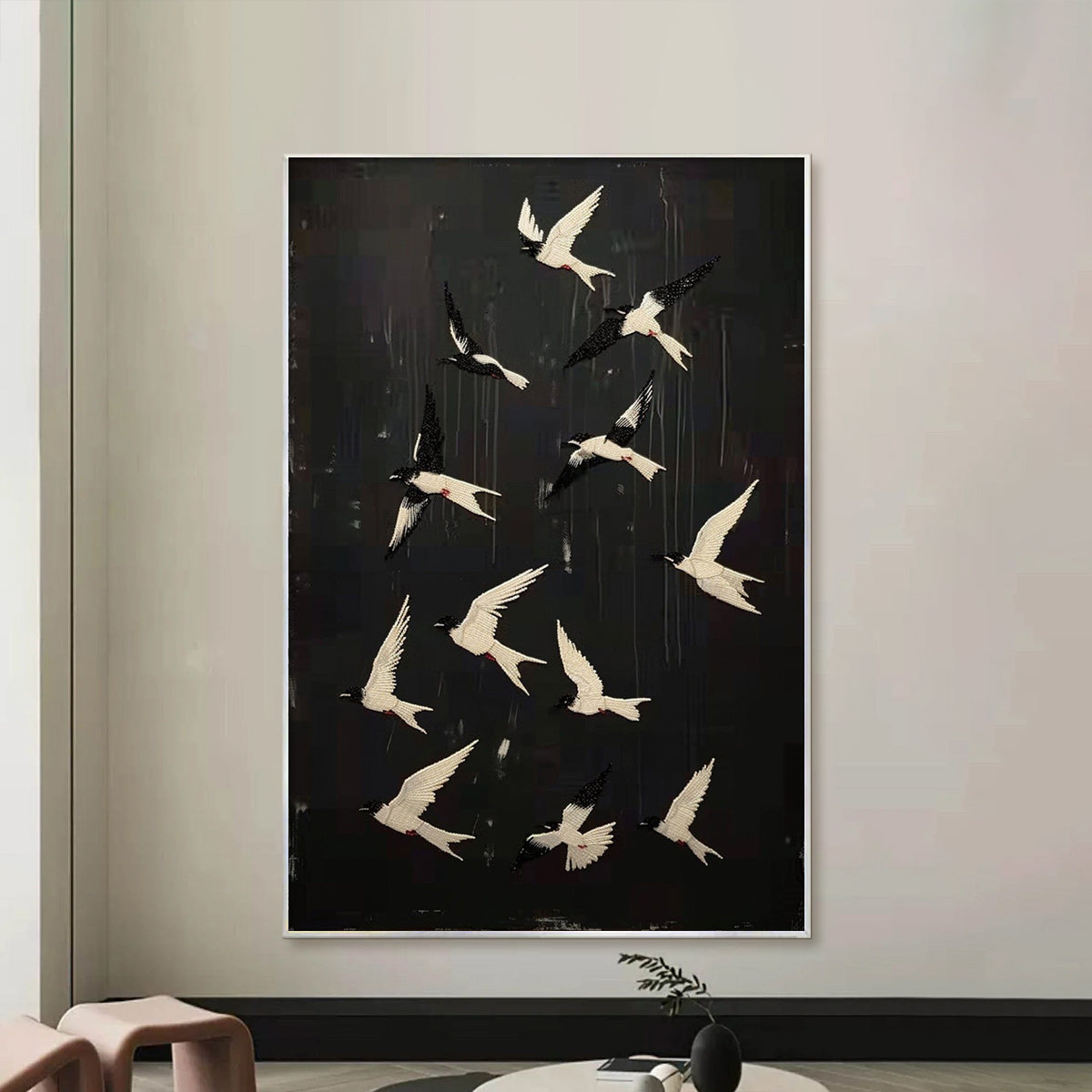 Modern Flying Birds Wall Art | Black & White Canvas #ZZ 235