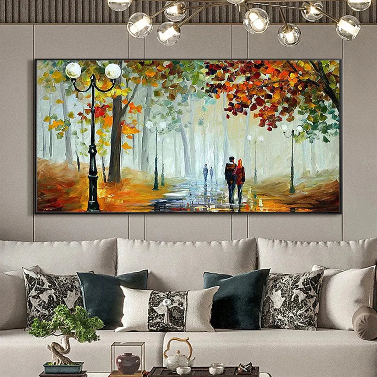 Textured Impasto Art | Couple in a Colorful Autumn Park Scene #TC 254