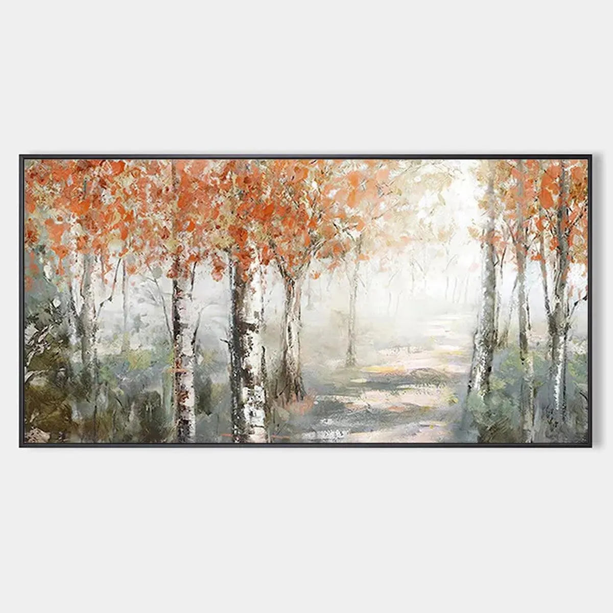 Hand-Painted Autumn Birch Tree Forest Canvas Art #TC 263